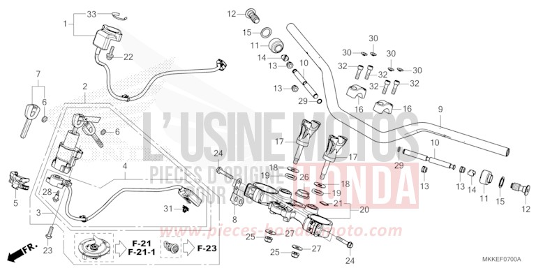 TUYAU DE GUIDON/PONT SUPERIEUR de Africa Twin GLINT WAVE BLUE METALLIC (B197X) de 2019